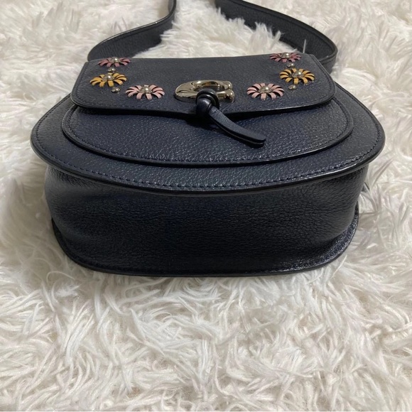 Coach Navy Leather Crossbody Bag with Floral Design - Picture 3 of 7